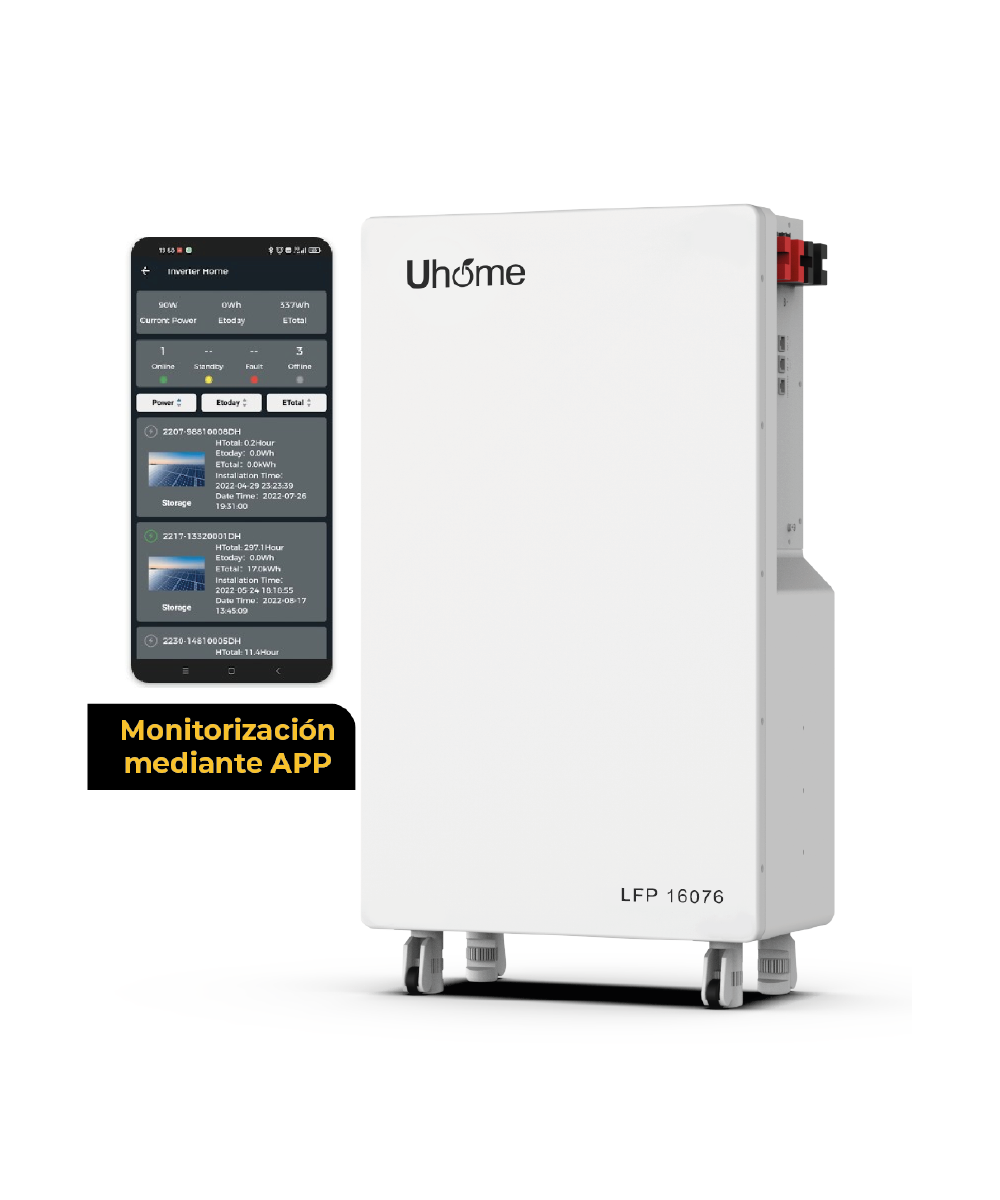 Batería de Litio 16kWh  48V Pared | Apilable Uhome LFP 16076 - Imagen 4