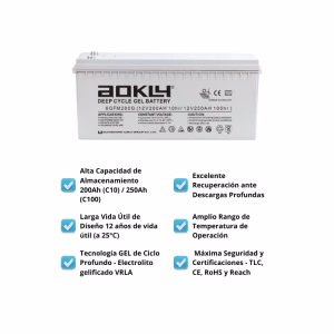 Batería GEL Monoblock AOKLY 6GFM200G 12V 250AH - Imagen 3